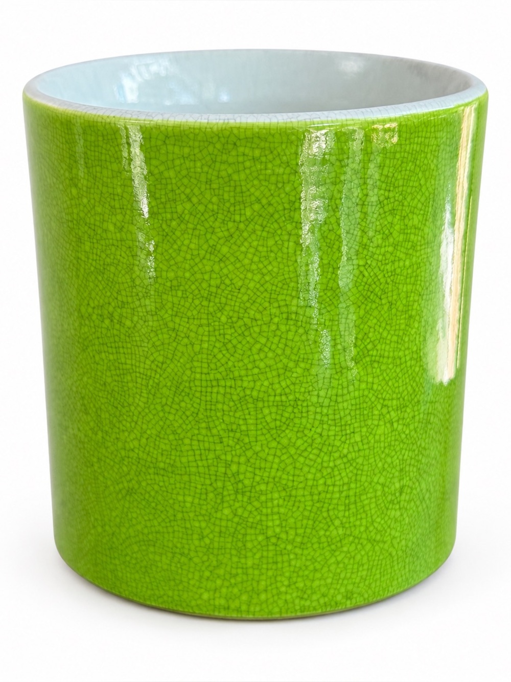 Lime Green Crackle Glaze Ceramic Orchid Pot Planter Cachepot 7”